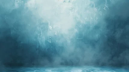 Fotobehang Abstract blue ice texture background for cool winter designs. Mysterious frozen surface with foggy ambiance for fantasy settings. Artistic icy backdrop conveying chill and frost concepts. © Irina.Pl