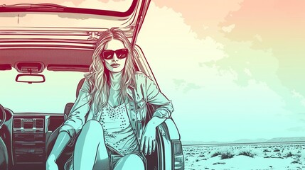 A woman is sitting in the back of a car, wearing sunglasses and a jacket