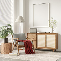 Interior Living Room Wall Mockup - 3d rendering, 3d illustration

