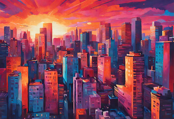 city skyline at sunset