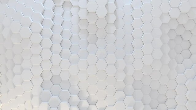 White Hexagon Background Moving Tiles, 3D Render