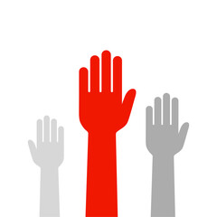 People raising hands vector. Leadership first volunteering concept