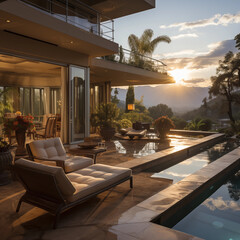 luxury villa sunset pool
