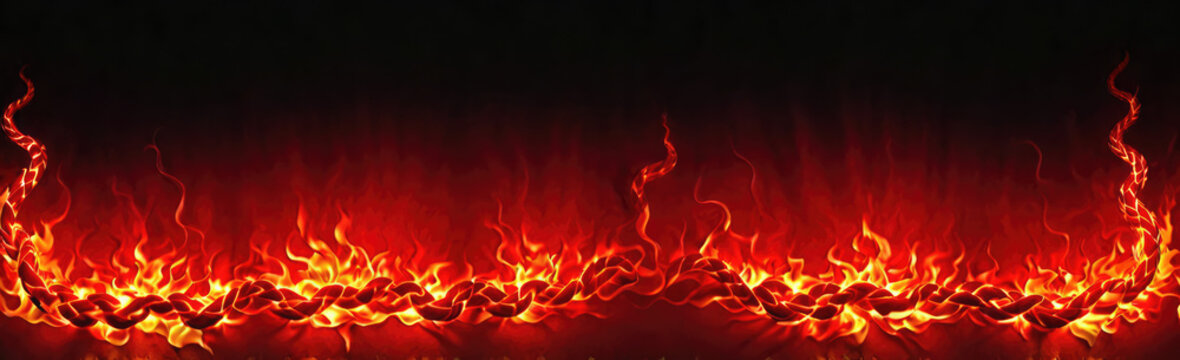 Mystical Fire Dragon and Snake Illustration on Red, Dark Background.
