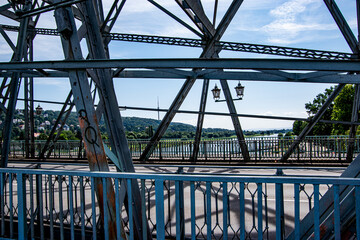 Beautiful Loschwitz Bridge over the Elbe River. Dresden, Germany.