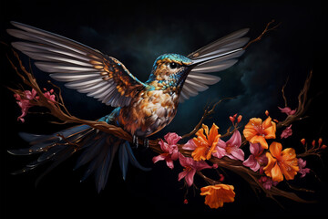 Fototapeta premium Ethereal Hummingbird Amidst Blooms