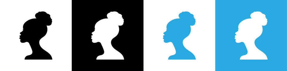 Female profile. A profile of an african-american woman. Black silhouette of a woman or girl. Beauty industry. Cosmetics, hairstyles and fashion concept. Modeling. Vector