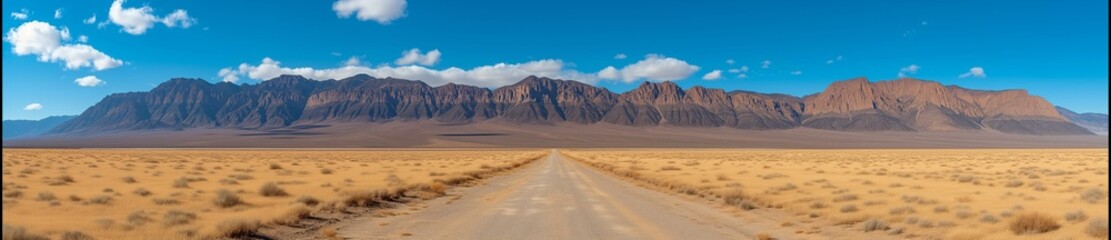 Fototapeta na wymiar Desert Road with Mountain Panorama