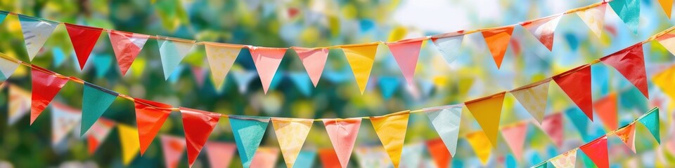 Colorful Pennants Illustration for Festive Celebrations - Carnival Garlands, Bunting, and String of Triangular Flags for Event Decoration