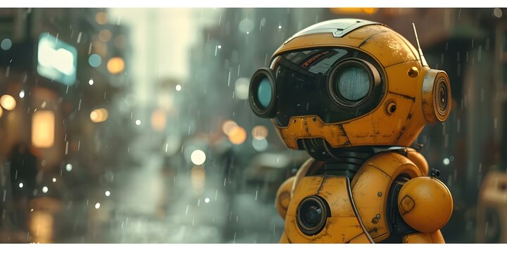 Dynamic Robot Exploring an Alien Planet. Concept Sci-fi, Robotics, Exploration, Adventure, Futuristic