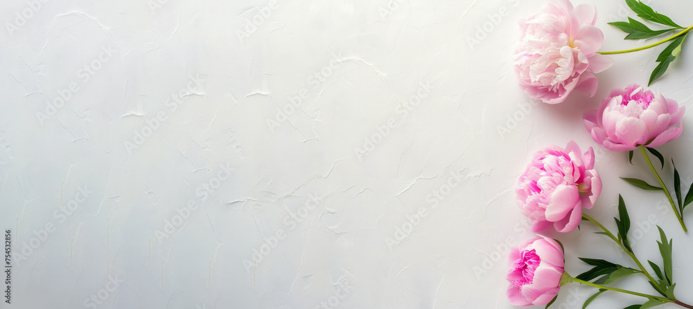 Poster a white background with pink flowers in the foreground. the flowers are arranged in a way that they 