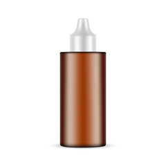 Amber Dropper Bottle Mockup For Skin Care Serum, Isolated On White Background. Vector Illustration