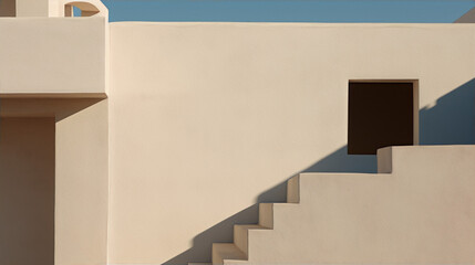 Beige minimal architecture with stairs and shadows