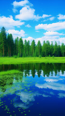 Fototapeta na wymiar Finland, summer landscape, blue sky and lake