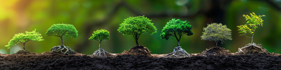 Etapas de crecimiento de un árbol en suelo fértil