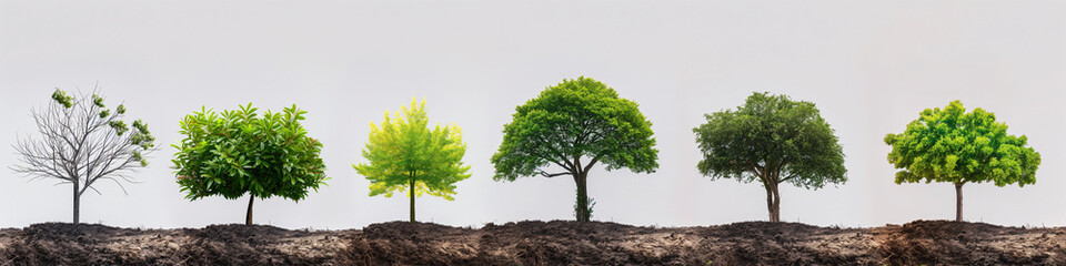 Etapas de crecimiento de un árbol en suelo fértil - obrazy, fototapety, plakaty