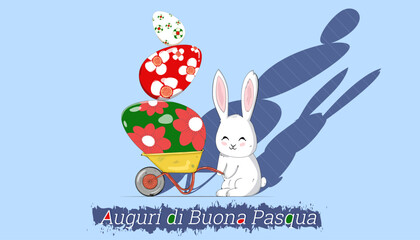 Happy Easter holiday in italian text Easter greeting banner, poster, flyer card, presentation, brochure, templates set, background. Bunny rabbit, Easter Painted eggs hunt falls out from elevator.