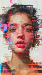 Distort facial features in a glitchy manner. Think pixelation, digital noise, and unexpected transformations