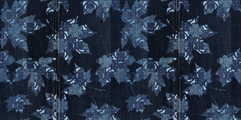 Floral blue navy denim effect flax fiber natural pattern detailed woven linen grunge texture . Organic fibre weave fabric surface material effect style design
