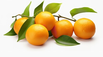 Fresh Orange Fruits with Branch and Leaves Isolated