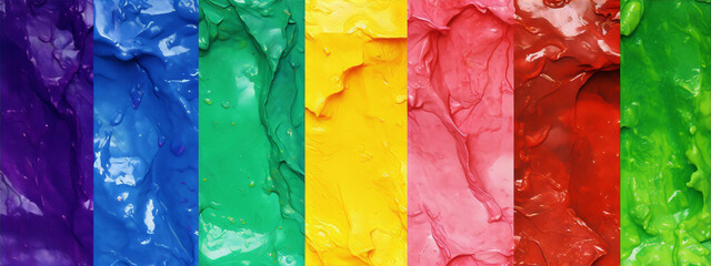 Colorful abstract rainbow acrylic paint brush strokes.
