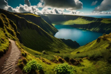 landscape with lake and mountains