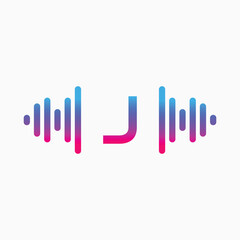J letter with Pulse music player element. Logo template electronic music, equalizer, store, dj, nightclub, disco. Audio wave logo concept, Multimedia Technology themed, Abstract Shape vector