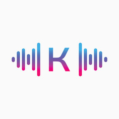 K letter with Pulse music player element. Logo template electronic music, equalizer, store, dj, nightclub, disco. Audio wave logo concept, Multimedia Technology themed, Abstract Shape vector