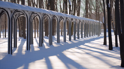 Black and white metal arch???????? in the winter park with snow