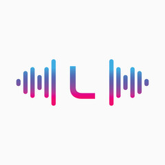 L letter with Pulse music player element. Logo template electronic music, equalizer, store, dj, nightclub, disco. Audio wave logo concept, Multimedia Technology themed, Abstract Shape vector