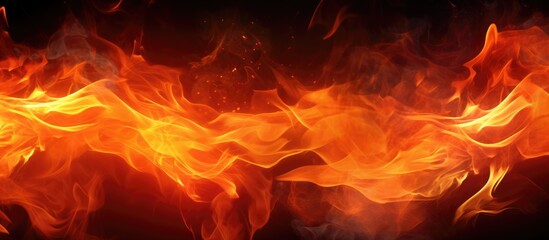 This close-up view showcases the intense orange flames of a fire, with intricate textures and patterns creating a dynamic blaze. The flames burn brightly, casting a warm glow and exuding heat.