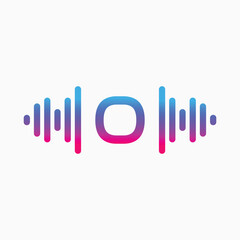 O letter with Pulse music player element. Logo template electronic music, equalizer, store, dj, nightclub, disco. Audio wave logo concept, Multimedia Technology themed, Abstract Shape vector