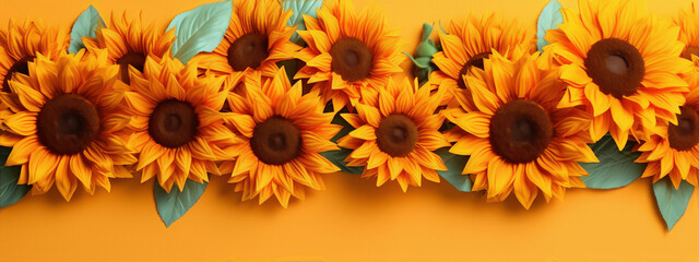 Sunflower seamless pattern. Floral background. Bright yellow sunflowers on orange background.