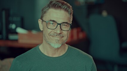 Confident happy mature man with glasses smiling - 754537422