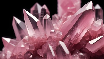 Pink quartz crystals macro