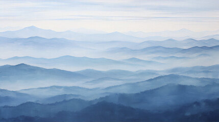 Obraz premium Blue misty mountains landscape, painted in soft pastel colors.