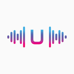 U letter with Pulse music player element. Logo template electronic music, equalizer, store, dj, nightclub, disco. Audio wave logo concept, Multimedia Technology themed, Abstract Shape vector