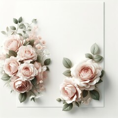 Floral Composition with Blush Roses and Silver Dollar Eucalyptus Leaves on White, Perfect for Elegant Greeting Cards