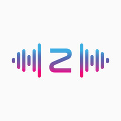 Z letter with Pulse music player element. Logo template electronic music, equalizer, store, dj, nightclub, disco. Audio wave logo concept, Multimedia Technology themed, Abstract Shape vector