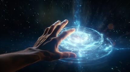 Obraz na płótnie Canvas Hand Reaching Inside Spinning Vortex of Light