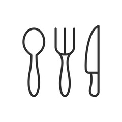 Food utensils, linear icon. Spoon, fork, knife. Line with editable stroke