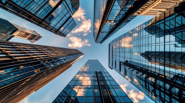 Gazing up at towering skyscrapers against a picturesque azure sky, my eyes wandered from one impressive building to another. AIG41