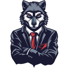 Male businessman wolf in a suit esport vector logotype, wolf logo, wolf icon, wolf sticker, wolf symbol, wolf emblem