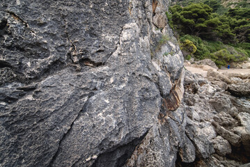 Rocks on Ionian Sea shore near Sinarades village on Corfu Island, Greece