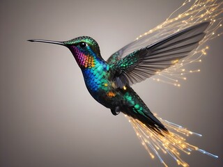 hummingbird in flight. Colorful bright lights.