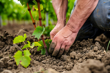 Person planting a plant in the dirt with a gesture of care