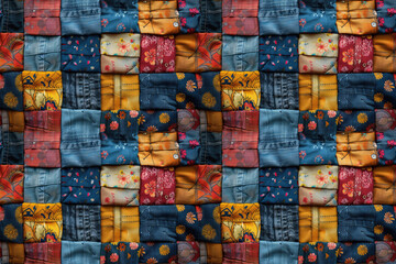 seamless textile background, colorful patchwork quilt made from pieces of fabric