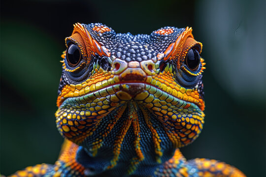 Close up portrait of a colorful lisard in the nature.