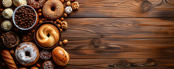 freshly various bread wide banner with copy space area