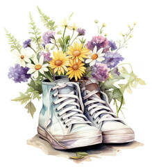 Vintage boots filled with colorful flowers